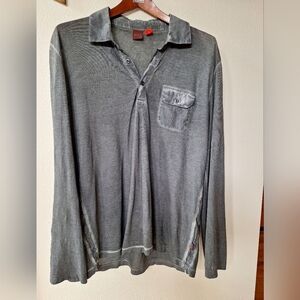 Hugo Boss Mens Raw Edge Collared Henley. Greenish Gray. Size L